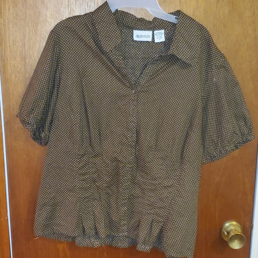 Vintage brown polka dot blouse with darts 1x